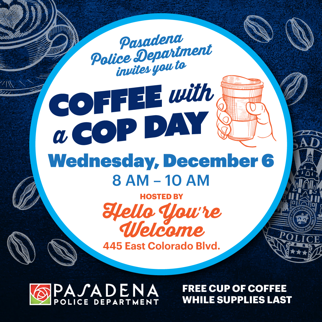 Flyer for Coffee with a Cop Day at Hello You're Welcome on December 6