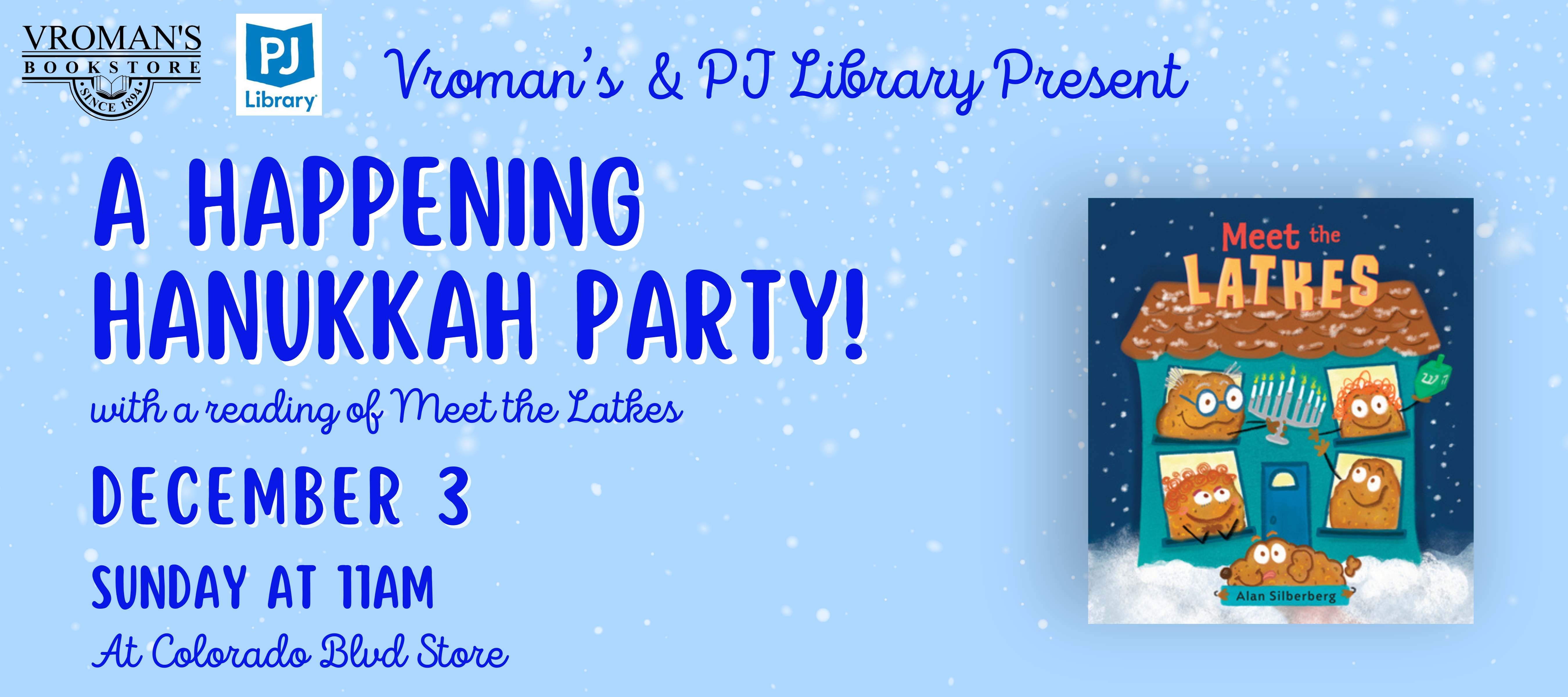 Flyer promoting Hanukkah party at Vroman's Bookstore on December 3, 2023