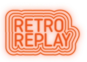 Retro Replay Logo in a orange neon style